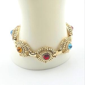Gold-Tone Multi-Color Crystal Link Bracelet